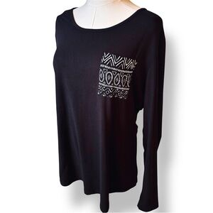 TART Super SOFT Black Long Sleeve Tee or Pajama T-Shirt w Chest Pocket
